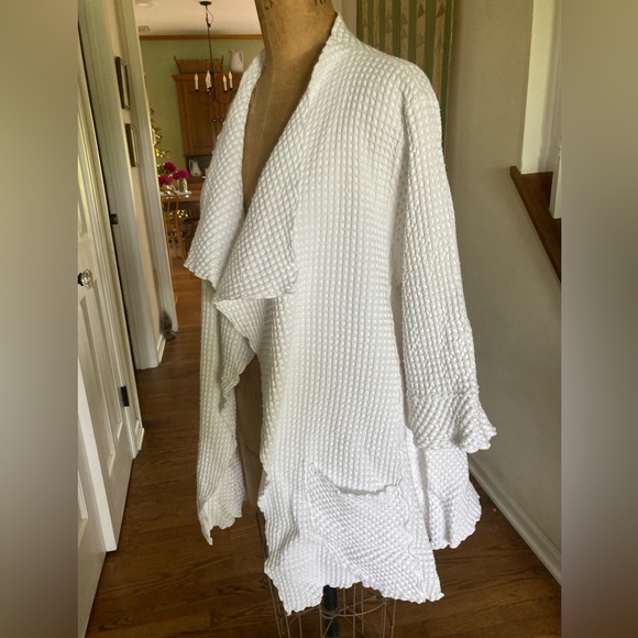 NWT FOCUS Waffle Swing Cardigan Jacket 100% preshrunk Cotton WHITE COASTAL MED - Picture 4 of 13